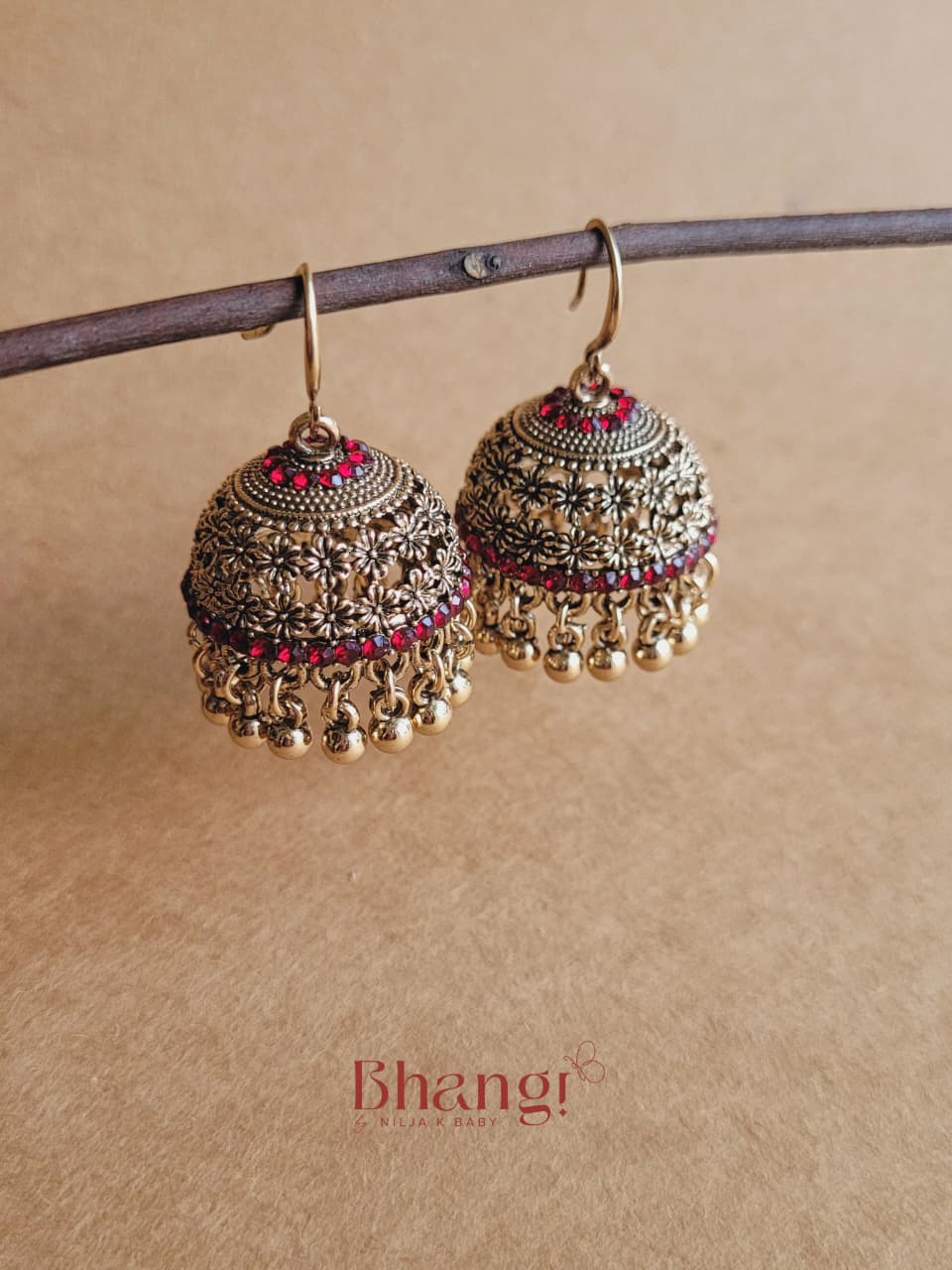 Sundari Jhumka - Ruby Red