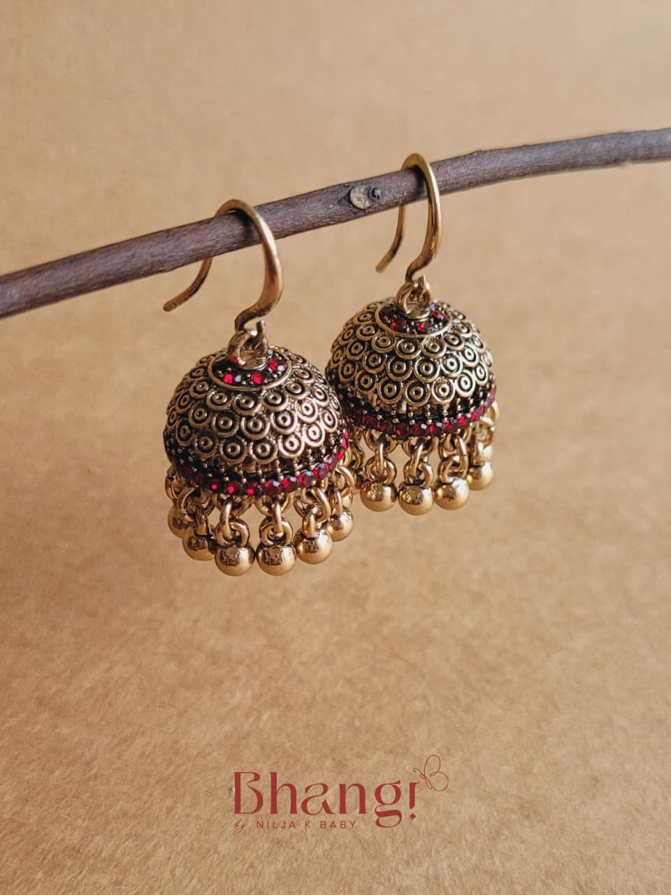 Mini Sundari Jhumka - Ruby Red