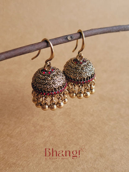 Mini Sundari Jhumka - Ruby Red