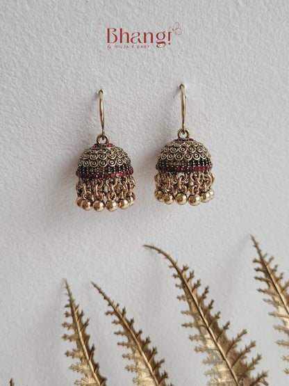 Mini Sundari Jhumka - Ruby Red