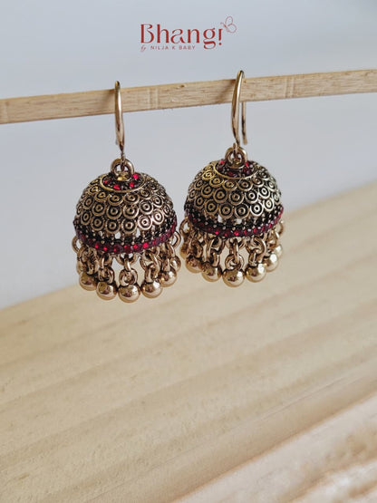 Mini Sundari Jhumka - Ruby Red