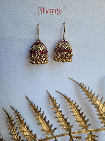Mini Sundari Jhumkas – Veda Red