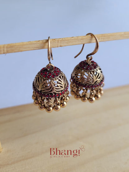 Mini Sundari Jhumkas – Veda Red