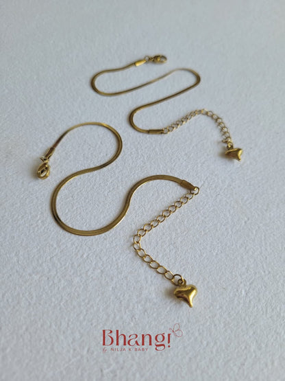 Mini Heart Snake Chain Kids Anklet (Pair)