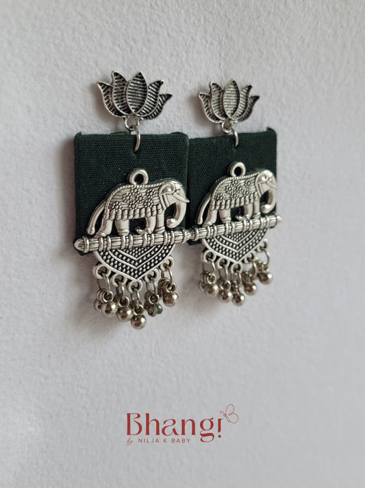 Elephant Lotus Fabric Earrings - Green