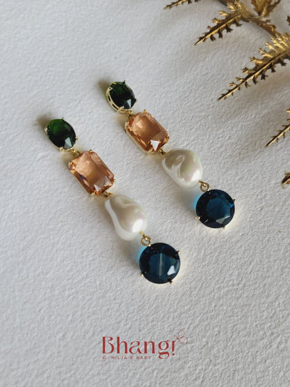 Sapphire Emerald Pearl Cascade Earrings