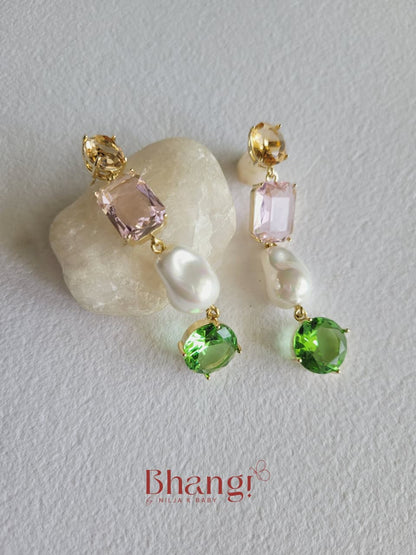 Emerald Pearl Cascade Earrings