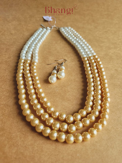 Dual-Tone Pearl Necklace & Earring Set