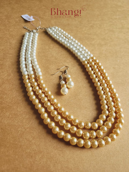 Dual-Tone Pearl Necklace & Earring Set