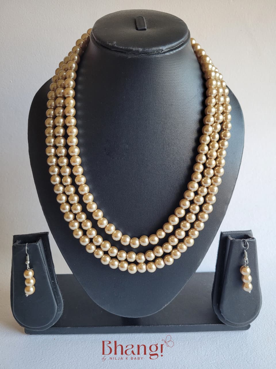 Champagne Pearl Layered Necklace & Earring Set