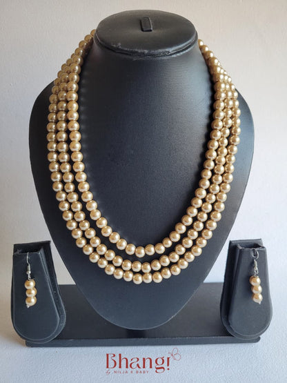 Champagne Pearl Layered Necklace & Earring Set