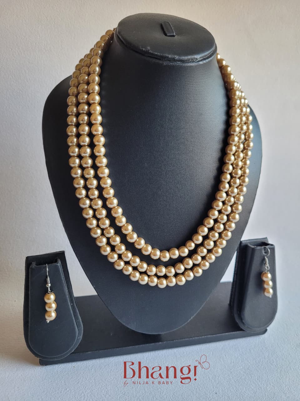 Champagne Pearl Layered Necklace & Earring Set