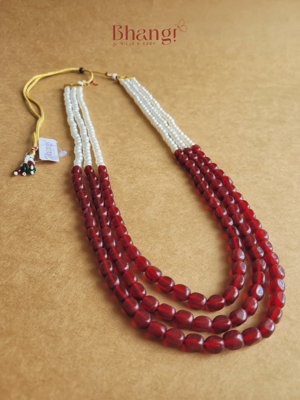 Ruby Red Layered Pearl Necklace