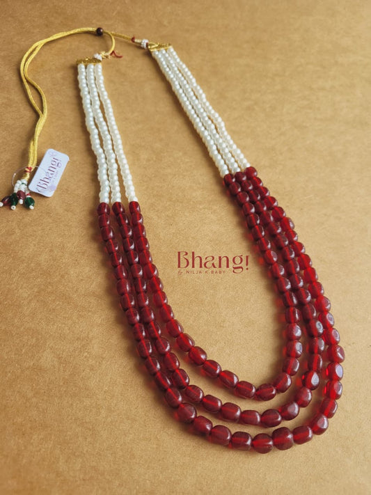 Ruby Red Layered Pearl Necklace