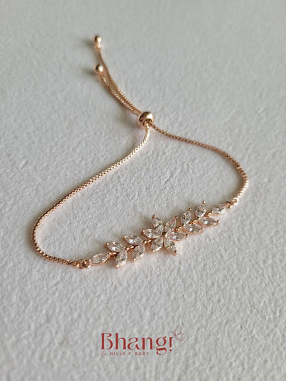 Roselle Rose Gold Crystal Leaf Adjustable Bracelet