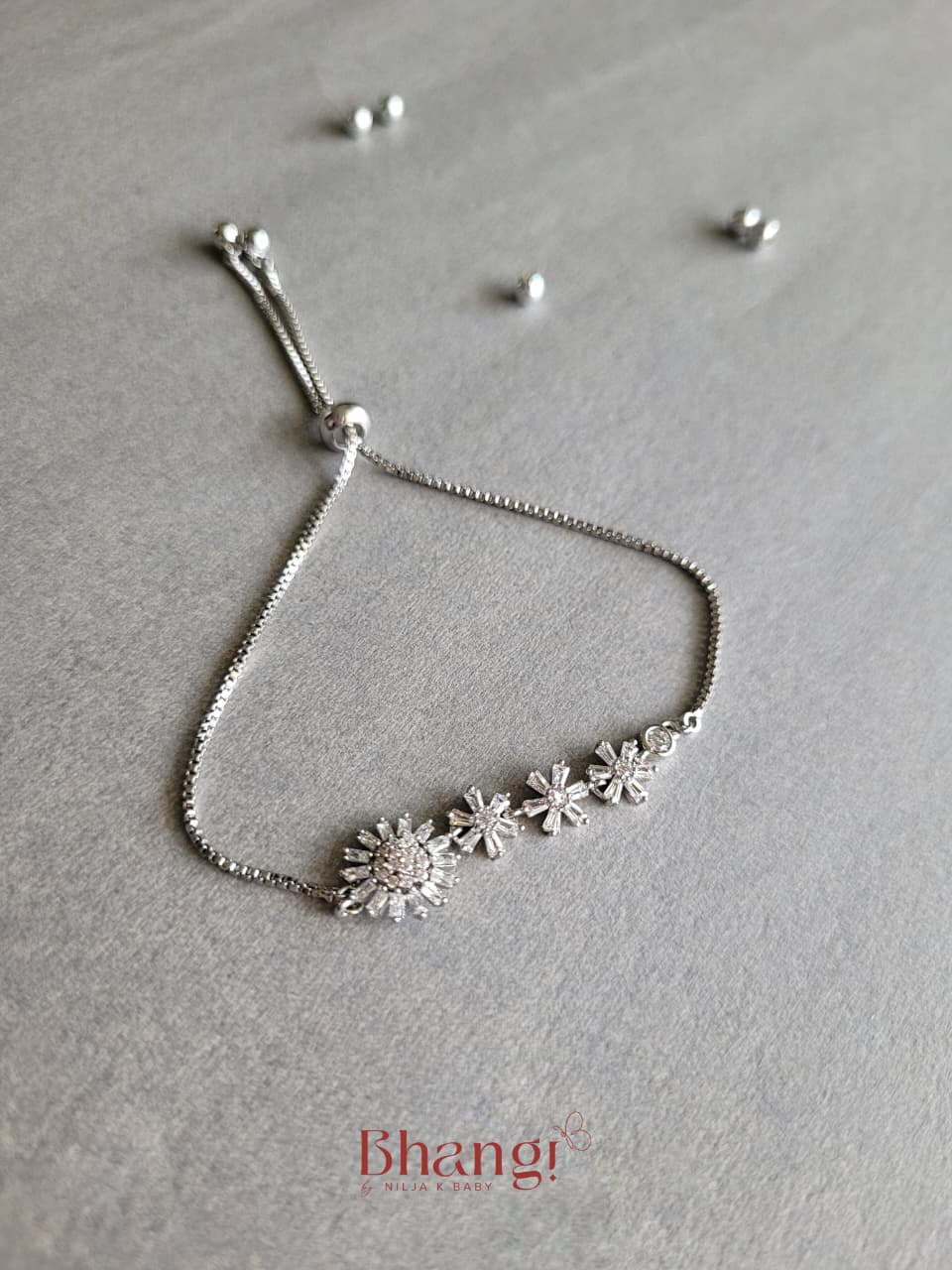 Celestia Silver Crystal Floral Adjustable Bracelet