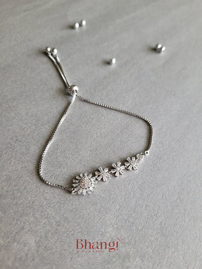 Celestia Silver Crystal Floral Adjustable Bracelet