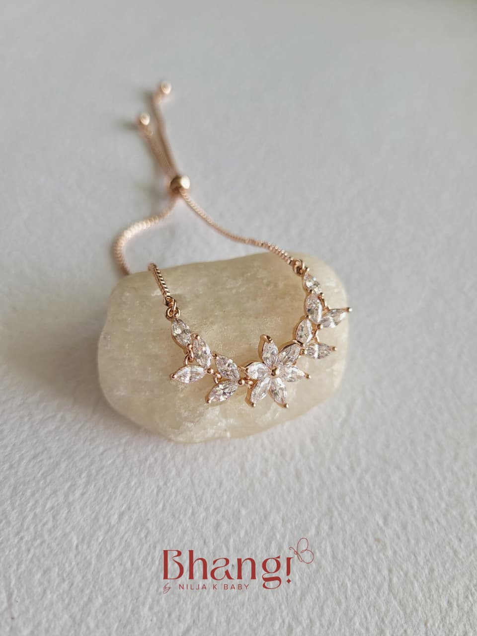 Roselle Rose Gold Crystal Leaf Adjustable Bracelet