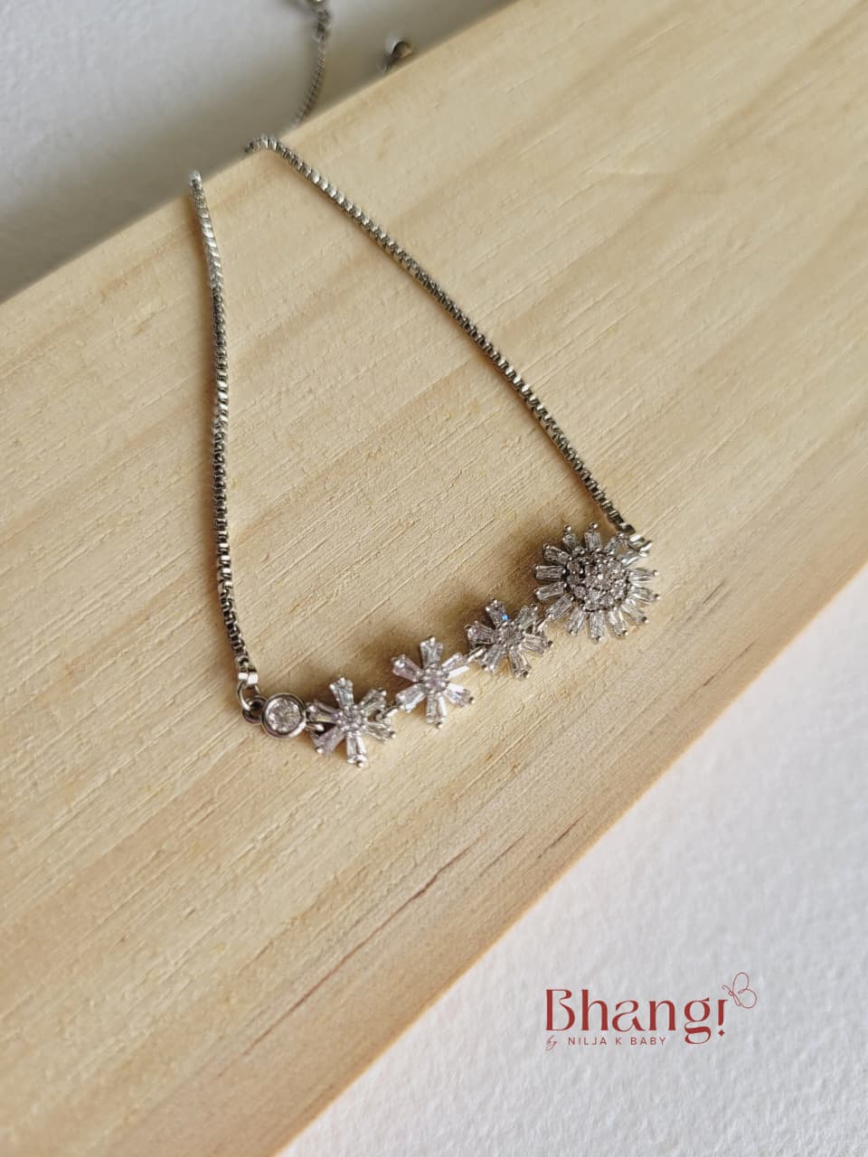 Celestia Silver Crystal Floral Adjustable Bracelet