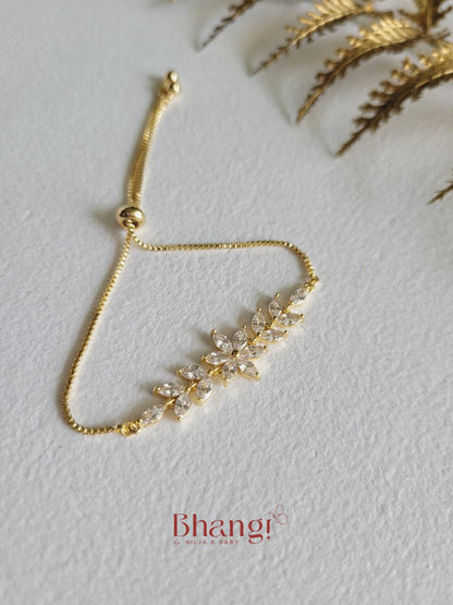 Elara Gold Crystal Leaf Adjustable Bracelet