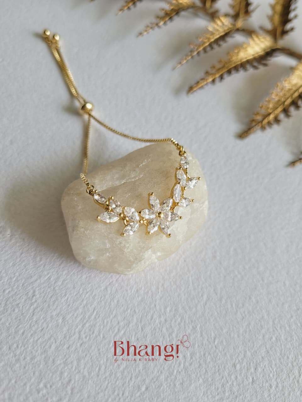 Elara Gold Crystal Leaf Adjustable Bracelet