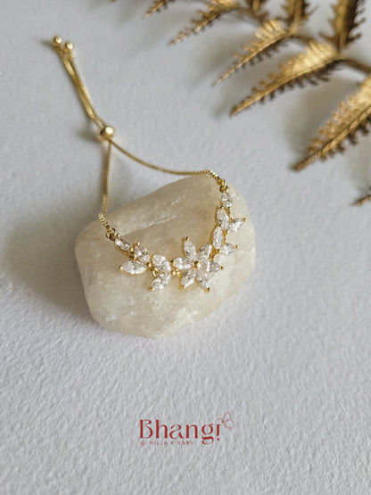 Elara Gold Crystal Leaf Adjustable Bracelet