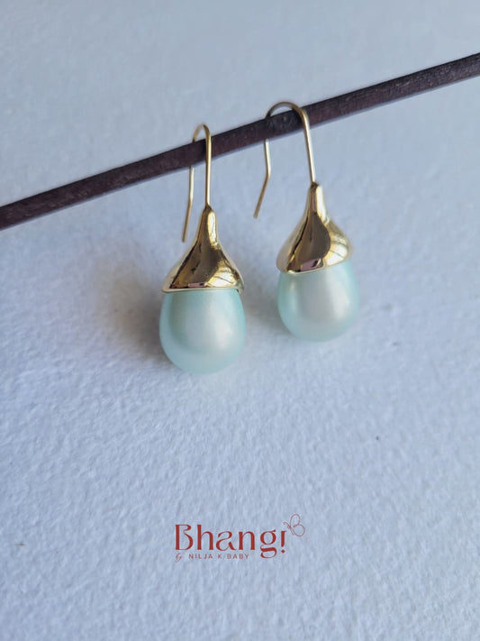 Mira Aqua Pearl Gold Drop Earrings