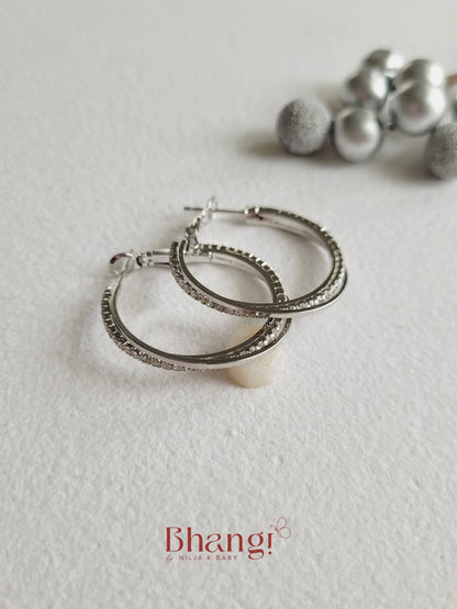 Celina Crystal Silver Hoop Earrings