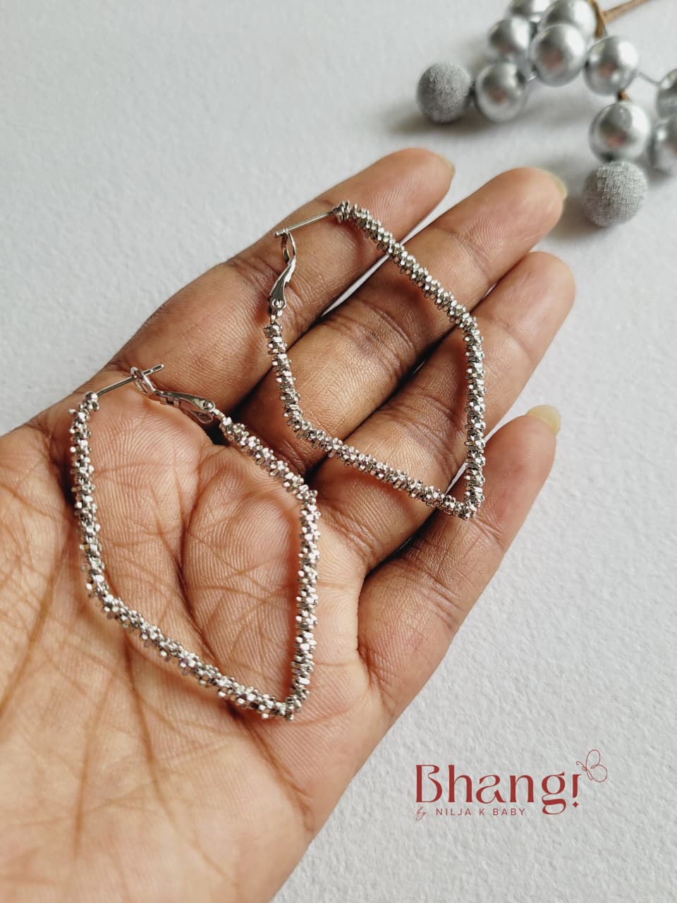 Aria Shimmer Silver Statement Hoop Earrings