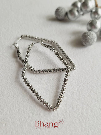 Aria Shimmer Silver Statement Hoop Earrings