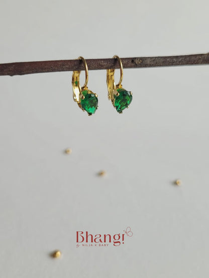 Tiny Emerald Teardrop Crystal Hoop Earrings