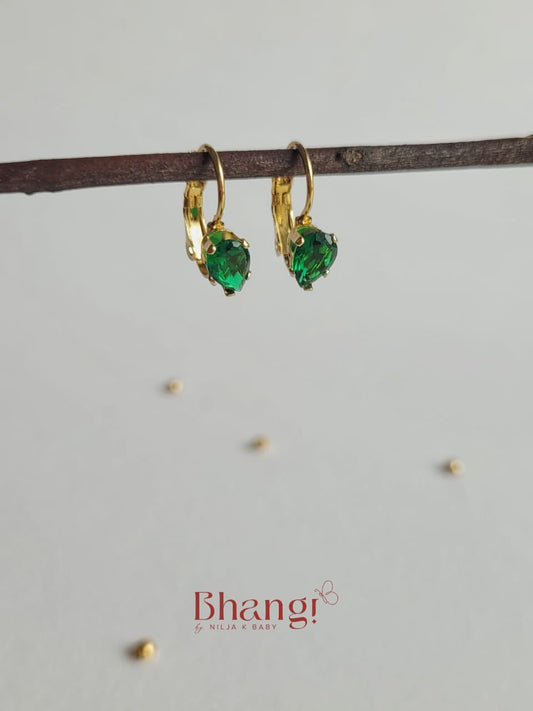 Tiny Emerald Teardrop Crystal Hoop Earrings