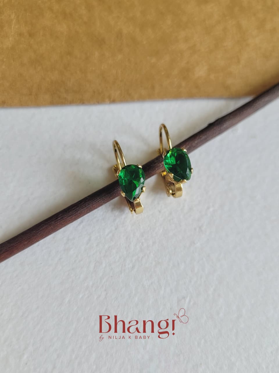 Tiny Emerald Teardrop Crystal Hoop Earrings