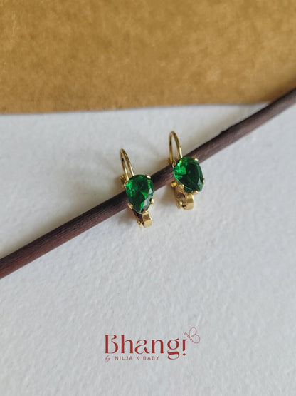 Tiny Emerald Teardrop Crystal Hoop Earrings