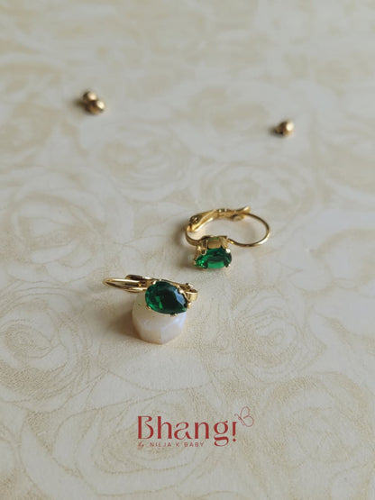 Tiny Emerald Teardrop Crystal Hoop Earrings