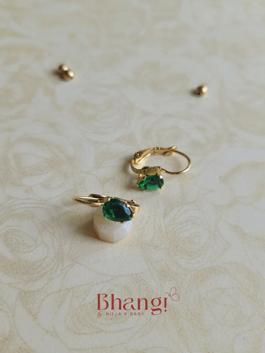 Tiny Emerald Teardrop Crystal Hoop Earrings