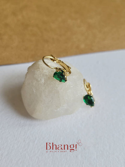 Tiny Emerald Teardrop Crystal Hoop Earrings