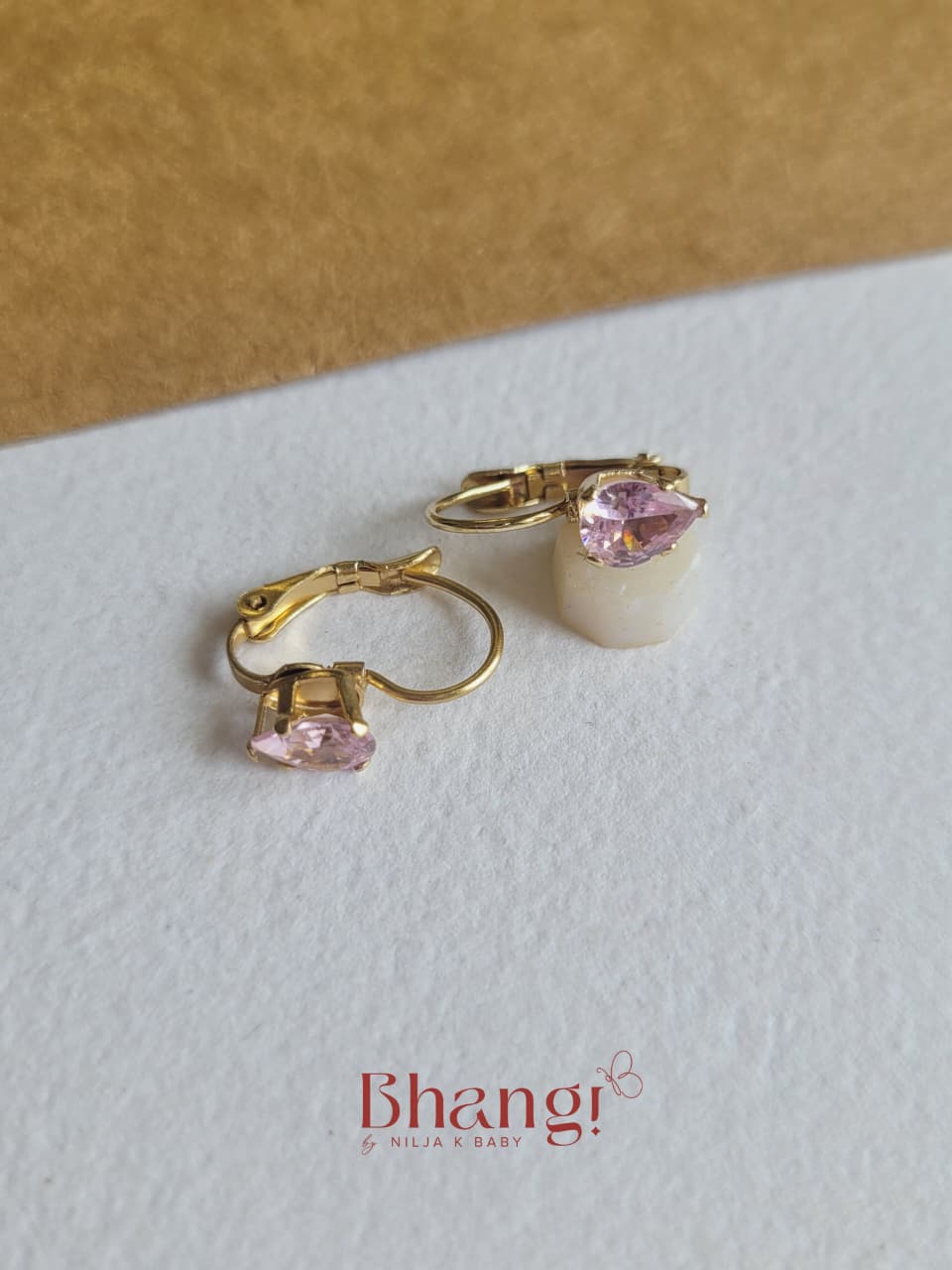Tiny Pink Teardrop Crystal Earrings