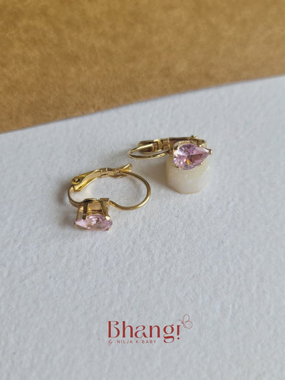 Tiny Pink Teardrop Crystal Earrings