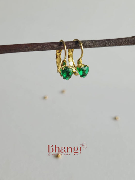 Tiny Emerald Heart Hoop Earrings