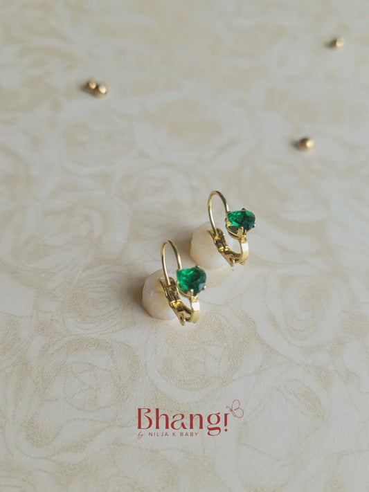 Tiny Emerald Heart Hoop Earrings