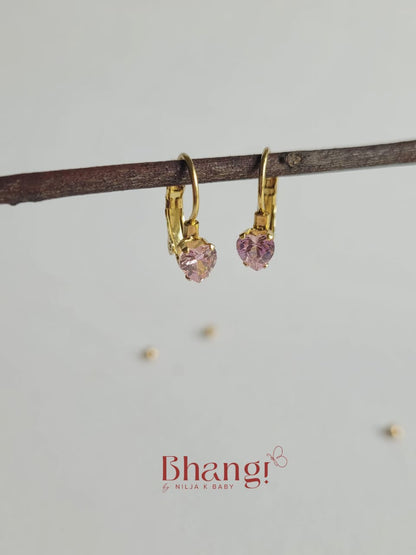 Tiny Pink Heart Crystal Earrings