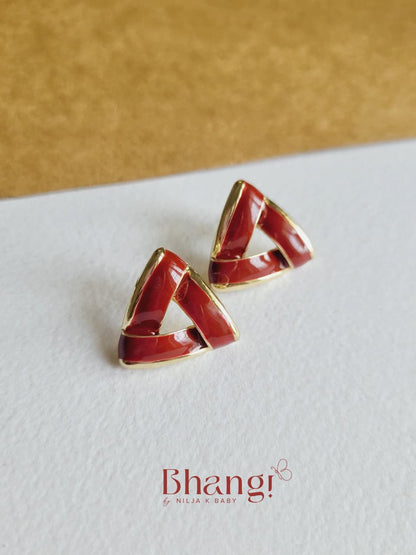 Crimson Triangle Enamel Earrings