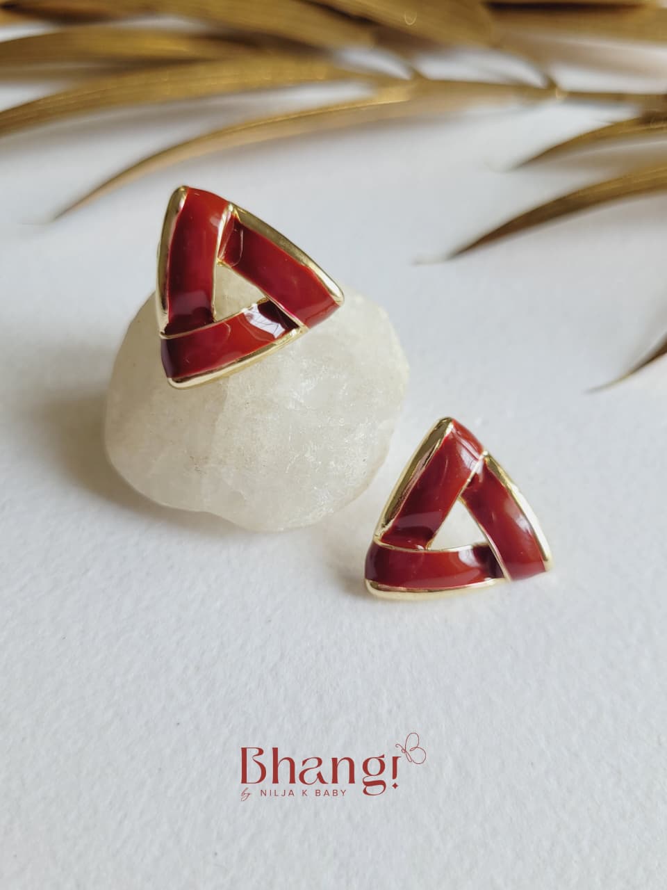 Crimson Triangle Enamel Earrings