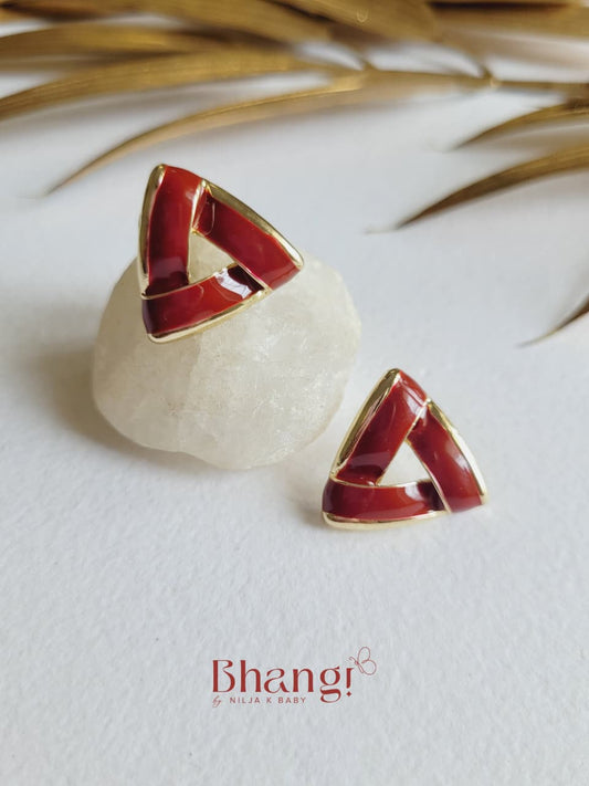 Crimson Triangle Enamel Earrings