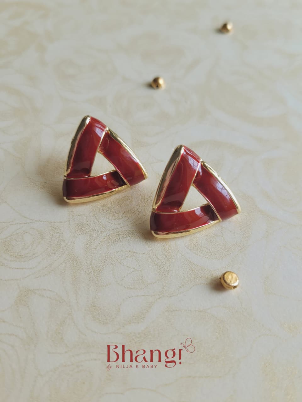 Crimson Triangle Enamel Earrings