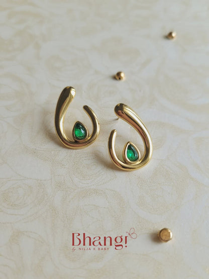 Emerald Teardrop Sculpted Earrings