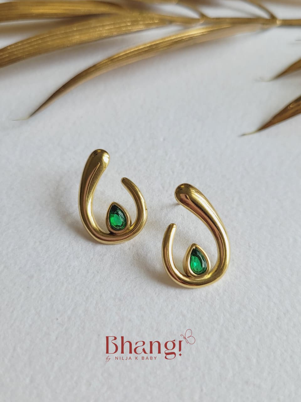Emerald Teardrop Sculpted Earrings