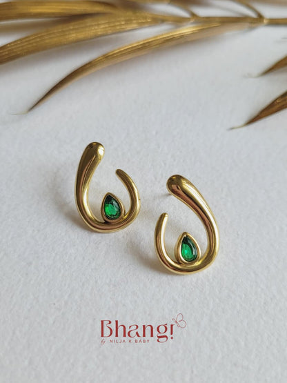 Emerald Teardrop Sculpted Earrings