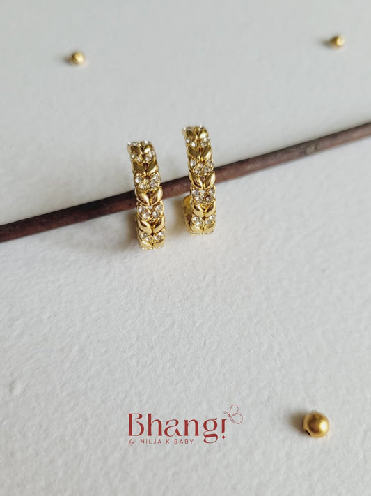 Golden Crystal Leaf Hoop Earrings